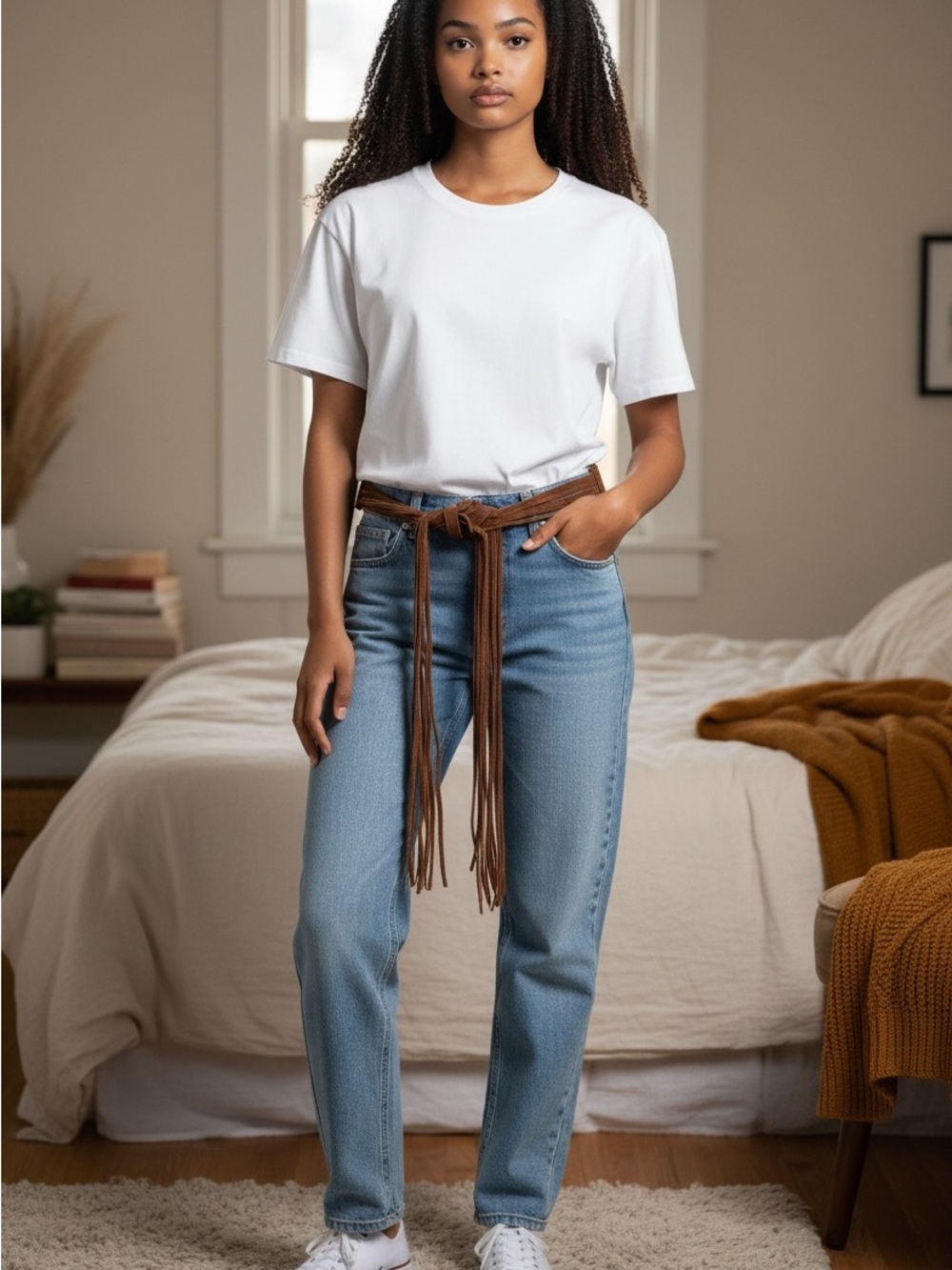 Women's Brown Genuine Suede Fringe Tie Belt - Boho Waist Accent 4 Small
